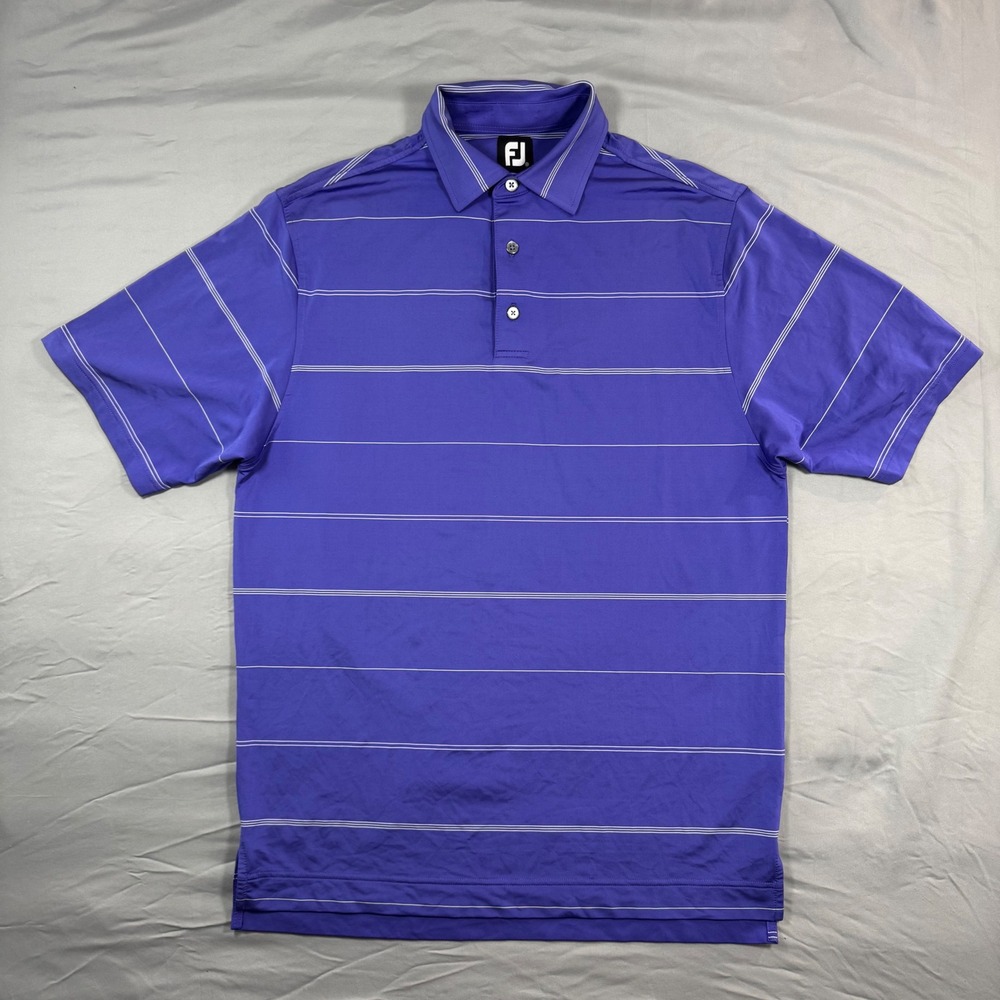 FootJoy Mens M ProDry Striped Golf Polo Shirt Purple White‎ Performance